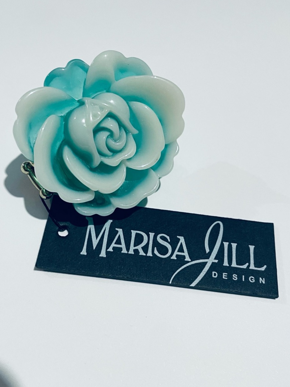 Marisa Jill Aqua Resin Flower Ring - Aqua Blue White